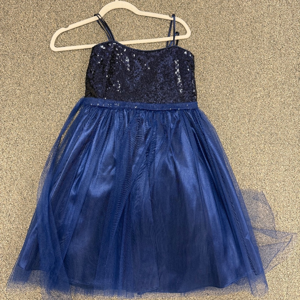 NWT Petite Adele Navy Party Dress, Sequin Top/Tulle Bottom